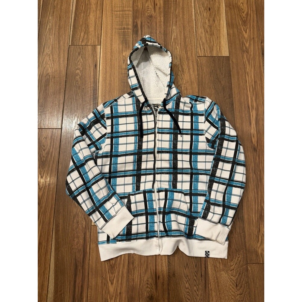 Vintage Y2K Plaid Full Zip Up Hoodie Blue Size XXL Rare 90s 2000s Skater Grunge